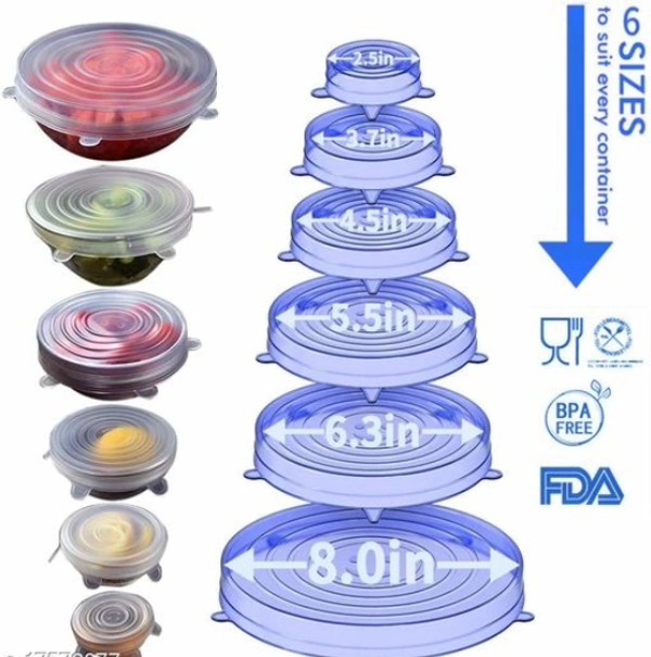 6Pcs Silicone Stretch Preserve Pot Bowl Fruit Lid for Fridge Microwave Food Container Cover - Green, Multipack